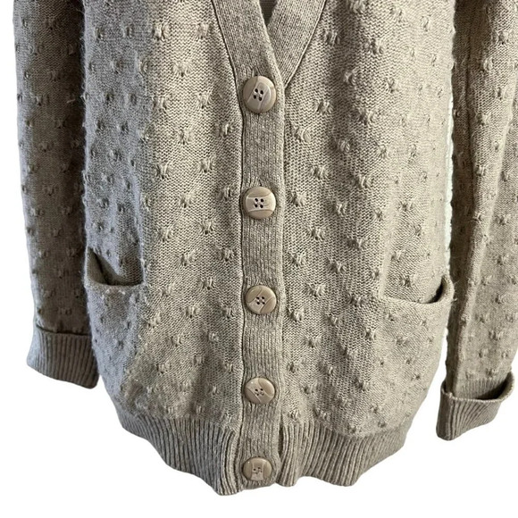 TopShop Textured Cardigan Sweater Size 4 Oatmeal Beige Buttons Long Sleeves - Picture 4 of 8